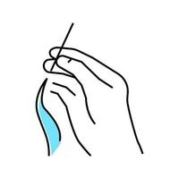 costurando a mão segurando a agulha com ilustração vetorial de ícone de cor de linha vetor