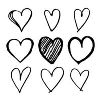 conjunto de ícones de coração desenhado à mão, amor. com estilo diferente. isolado no fundo branco. ilustração vetorial para design de conceito vetor