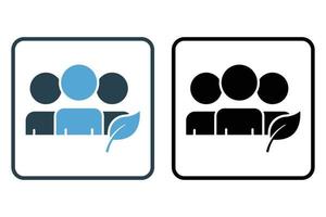 ilustração do ícone da população de ecologia. ícone de pessoas com folha. ícone relacionado à ecologia, energia renovável. estilo de ícone sólido. design vetorial simples editável vetor