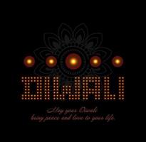 diwali desejando saudações com letras de diya. vetor