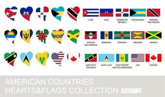 conjunto de países americanos, corações e bandeiras, parte 2 vetor