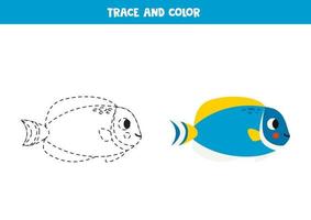 traçar e colorir peixe bonito dos desenhos animados. planilha para crianças. vetor