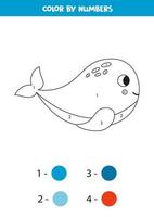 colorir baleia azul fofa por números. planilha para crianças. vetor
