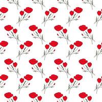papoulas vermelhas sem costura padrão em fundo branco vetor