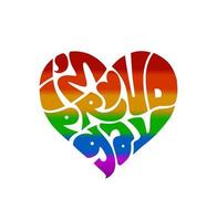 eu sou orgulhoso gay escrito em forma de coração. orgulho gay com 6 cores. vetor