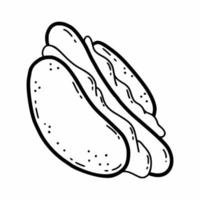 cachorro-quente em fundo branco. ilustração em vetor doodle. elemento de decoração do menu. comida rápida.