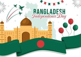 feliz dia da independência de bangladesh em 26 de março ilustração com bandeira acenando e feriado da vitória em mão plana desenhada para modelos de página de destino vetor