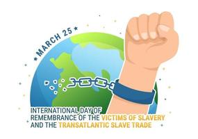 dia internacional da lembrança das vítimas da escravidão e do comércio transatlântico de escravos mão desenhada ilustração com algemas quebradas na mão design vetor