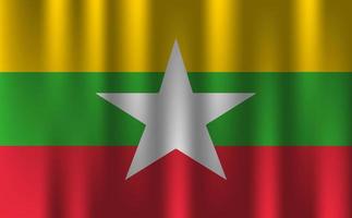 bandeira de myanmar país nação símbolo 3d tecido cetim efeito fundo papel de parede vetor