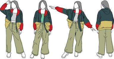 garota vestindo um design de vetor de jaqueta e jeans