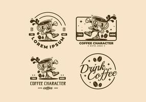 distintivo de ilustração de personagem mascote de uma xícara de café vetor