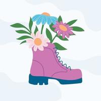 Primavera plano ilustração com bota e flores vetor