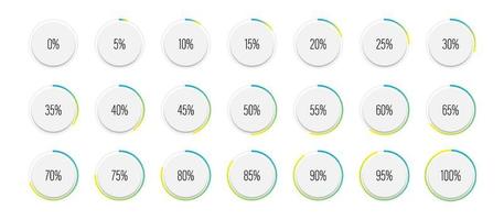 conjunto de ilustração vetorial de diagramas de porcentagem de círculo vetor