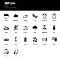 conjunto de ícones de outono. Outono conjunto de ícones sólidos. ícone para site, aplicativo, impressão, design de cartaz, etc. vetor