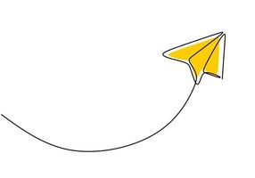 avião de papel, símbolo criativo. desenho de uma linha contínua, estilo minimalista. vetor