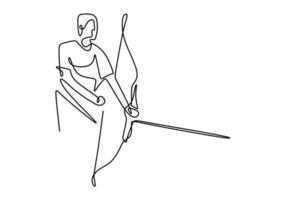 desenho de linha única contínua de jovem arqueiro profissional vetor