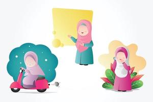 conjunto de menina muçulmana hijab vetor