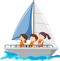 crianças no veleiro isoladas no fundo branco vetor