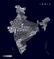 Índia mapa com todos indiano estados tipografia ilustração. Índia mapa letras dentro inglês. todos estados nome rotulação. vetor