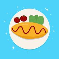 omurice. tradicional japonês omelete. ásia cozinha. estoque vetor ilustração