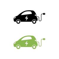 carro elétrico com ícone de cabo de carregamento elétrico. símbolo de veículo híbrido. conceito de veículo ecológico ou elétrico amigável. vetor