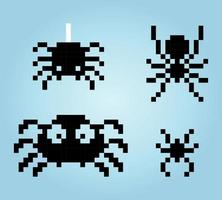 8 pedaços de aranhas. pixel animal para ativos de jogos e padrões de ponto cruz em ilustrações vetoriais. vetor