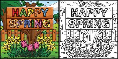 feliz Primavera bandeira coloração página ilustração vetor