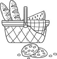 cesta com pão isolado coloração página para crianças vetor