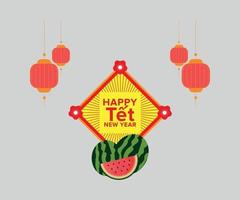 banner de feliz ano novo vietnam tet com lanterna de papel vermelha vetor