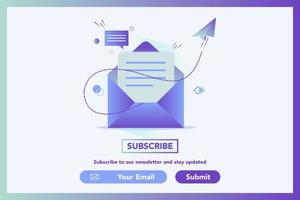 newsletter e ilustração do conceito de correio. e-mail, marketing digital. entre em contato, inicie o contato, entre em contato conosco. e-mail marketing, web chat, suporte 24 horas. conceito de assinatura. vetor