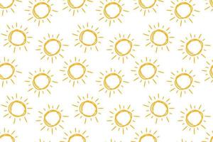 mão desenhada doodle sóis sem costura padrão. crianças desenho de sol amarelo. textura simples de verão bebê. ilustração vetorial em fundo branco vetor