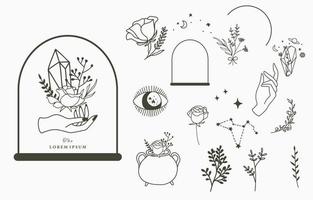 coleção de ícones ocultos de beleza com mão, geométrica, cristal, lua, olho, estrela vetor