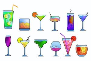 conjunto de ícones de bebidas alcoólicas e coquetéis vetor