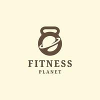 símbolo de fitness kettlebell com modelo de design de ícone de logotipo de forma de planeta vetor plano