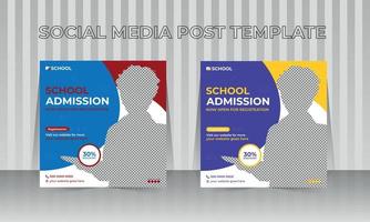 modelo de design de banner de capa de mídia social de admissão escolar vetor