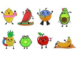frutas personagens de desenhos animados bonitos para o verão. vetor