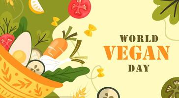 dia mundial do vegan banner horizontal plano desenhado à mão vetor