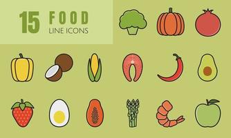 ícones de linha de alimentos saudáveis. vetor