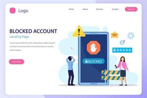 as pessoas ficam muito surpresas e ansiosas com a conta de usuário bloqueada. especialistas ajudam o usuário a desbloquear a conta. modelo de vetor plano