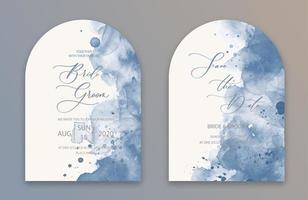 cartões de convite de arco de casamento design de coleção de estilo aquarela azul marinho. fundo de textura aquarela, brochura, modelo de convite. vetor