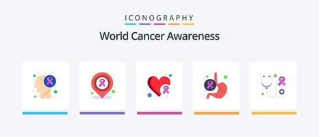 mundo Câncer consciência plano 5 ícone pacote Incluindo estetoscópio. mundo. Câncer. estômago. dia. criativo ícones Projeto vetor