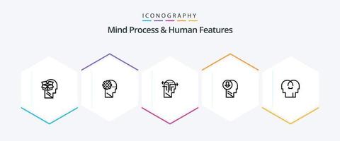 mente processo e humano características 25 linha ícone pacote Incluindo mente. estratégia. cérebro. recurso. mente vetor