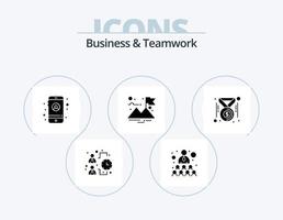 o negócio e trabalho em equipe glifo ícone pacote 5 ícone Projeto. dinheiro. moedas. conta. distintivo. bandeira vetor