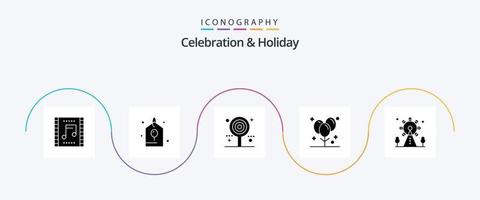 celebração e feriado glifo 5 ícone pacote Incluindo feriado. celebração. Festa. balões. pirulito vetor
