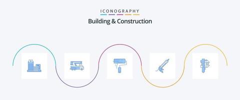 construção e construção azul 5 ícone pacote Incluindo reparar. selante. elevação. pintura escovar. rolo vetor