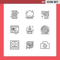 Móvel interface esboço conjunto do 9 pictogramas do arquiteto teste o email Rapidez Telefone editável vetor Projeto elementos
