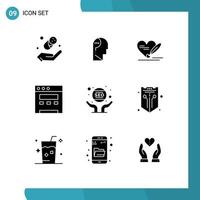 9 criativo ícones moderno sinais e símbolos do webmaster marketing amor mão local na rede Internet editável vetor Projeto elementos