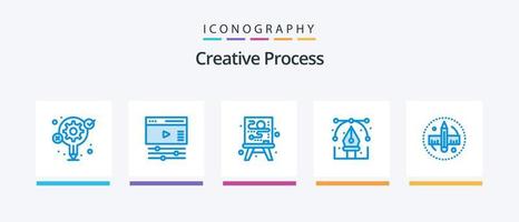 criativo processo azul 5 ícone pacote Incluindo lápis. caneta. tela. gráfico. Projeto. criativo ícones Projeto vetor