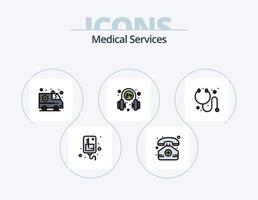 médico Serviços linha preenchidas ícone pacote 5 ícone Projeto. médico. ambulância. hospital. banheira. laboratório vetor