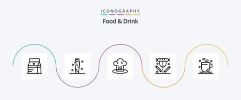 Comida e beber linha 5 ícone pacote Incluindo bebida. café da manhã. veg. restaurante. chefe de cozinha chapéu vetor